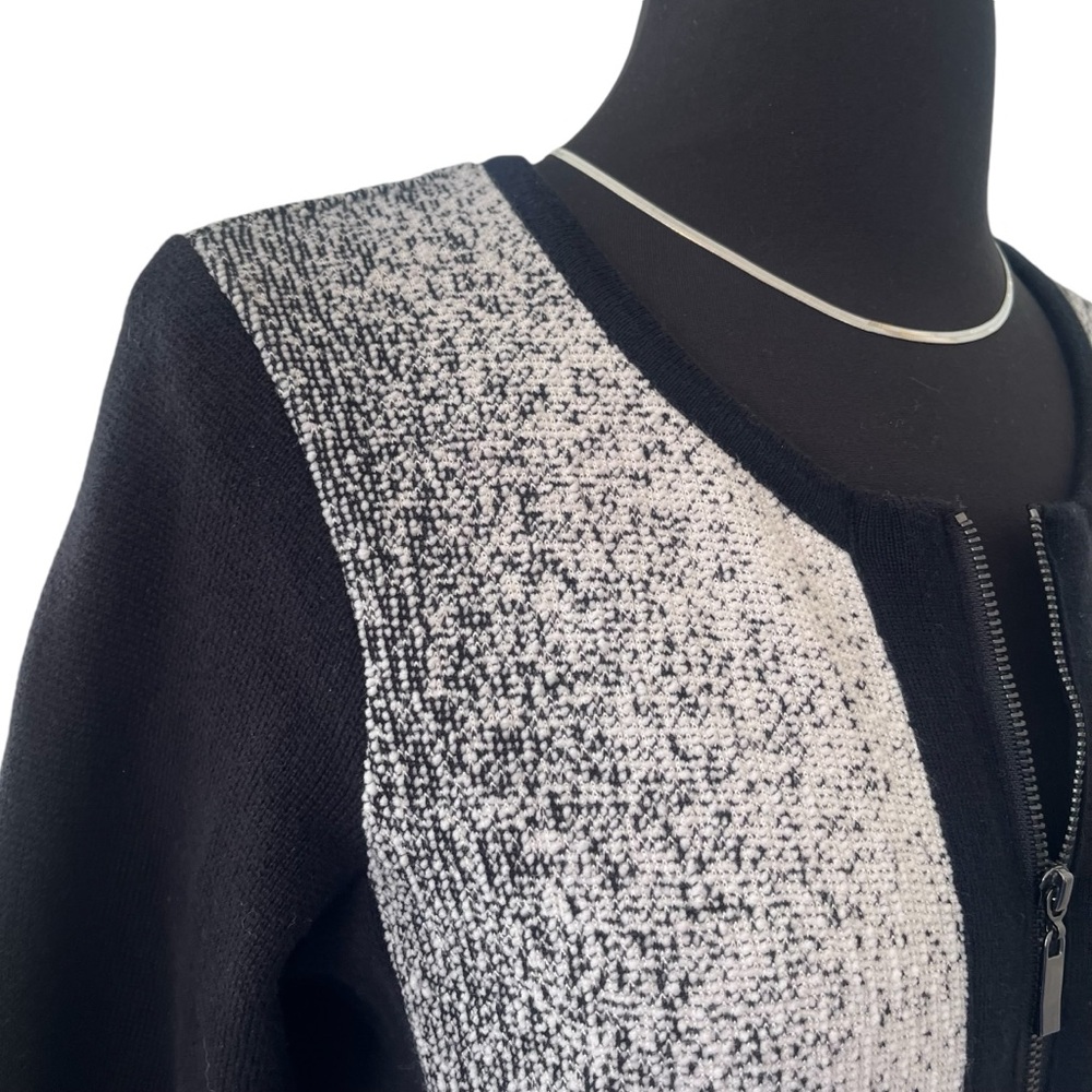 Chico’s black and white zip front mini sweater dress long sleeve size 0 - Picture 7 of 16